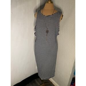 Rouge Collection Cold Shoulder Striped Maxi Dress 1X Plus Size Barbie Preppy
